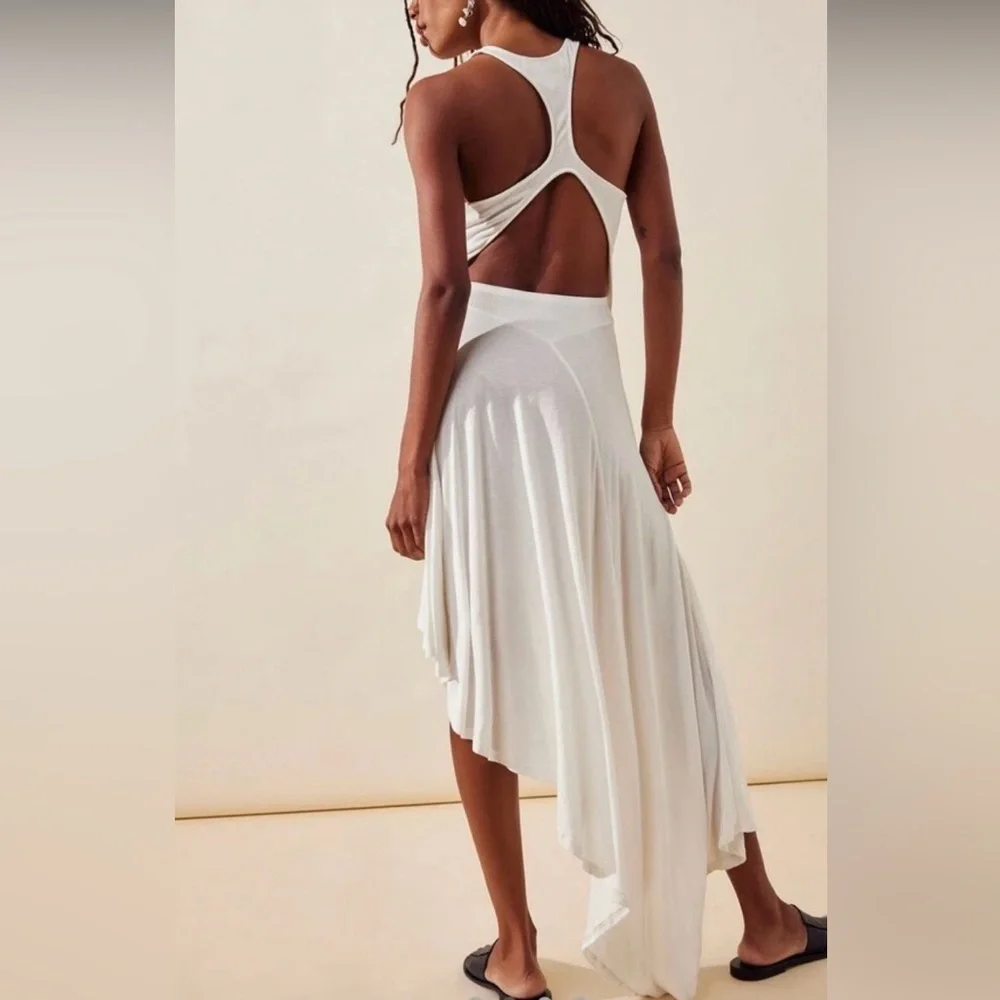 FREE PEOPLE FP BEACH BETHANY MIDI CUT-PUT DRESS WHITE MEDIUM NEW WITH TAGS - Picture 2 of 11